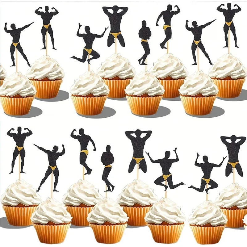 12Pcs Bachelorette Party Cupcake Toppers Beefcake Cupcake Picks Wedding Engagement Bridal Shower Birthday Party Decorations