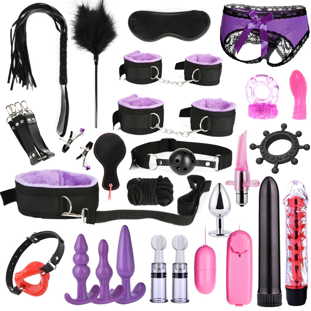 Kits de juguetes sexuales BDSM para adultos, juegos eróticos, máscara de bondage, esposas de plumas, esposas de tobillo y ataduras para parejas, accesorios sexuales para mayores de 18 años.