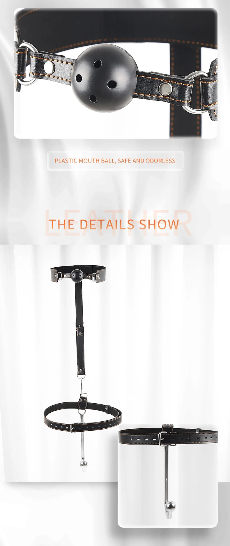 Juego de ganchos anales de cuero BDSM, posición de asistencia sexual, sujeción con gancho de metal, esposas con tapón bucal y cinturón, juguetes sexuales para adultos