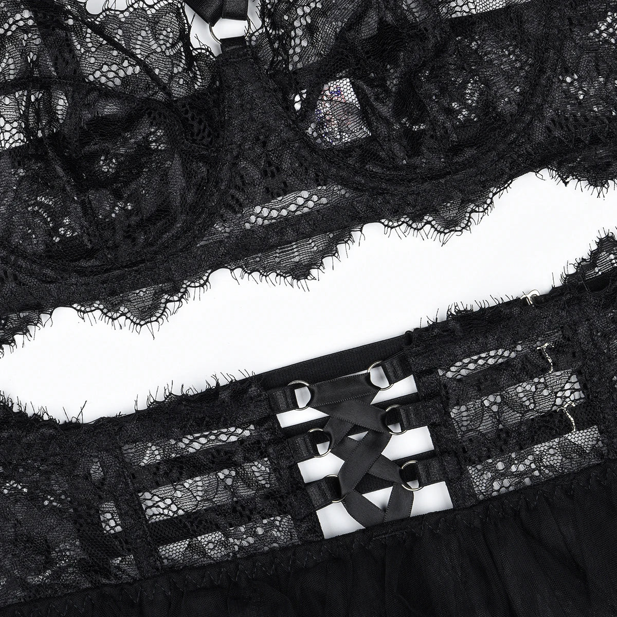 MUZISKAT 2024 Neue bequeme durchsichtige Mesh-Hohlspitze Stickerei Spleißen Design Erotische Dessous Onlyfans