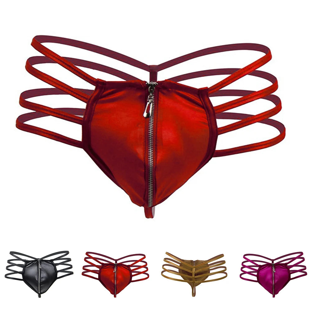 Männer Sexy Plus Size Hollow Durchsichtige Dessous Jockstrap Kunstleder Tanga Unterwäsche Clubwear Japanische Erotik Männlicher T-Rücken