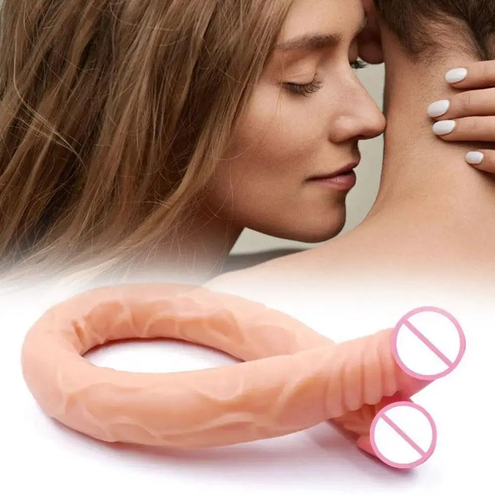 Consolador de doble extremo para mujeres, flexible, realista, doble penetración, juguete para adultos para estimulación vaginal y anal, para lesbianas, doble pene.
