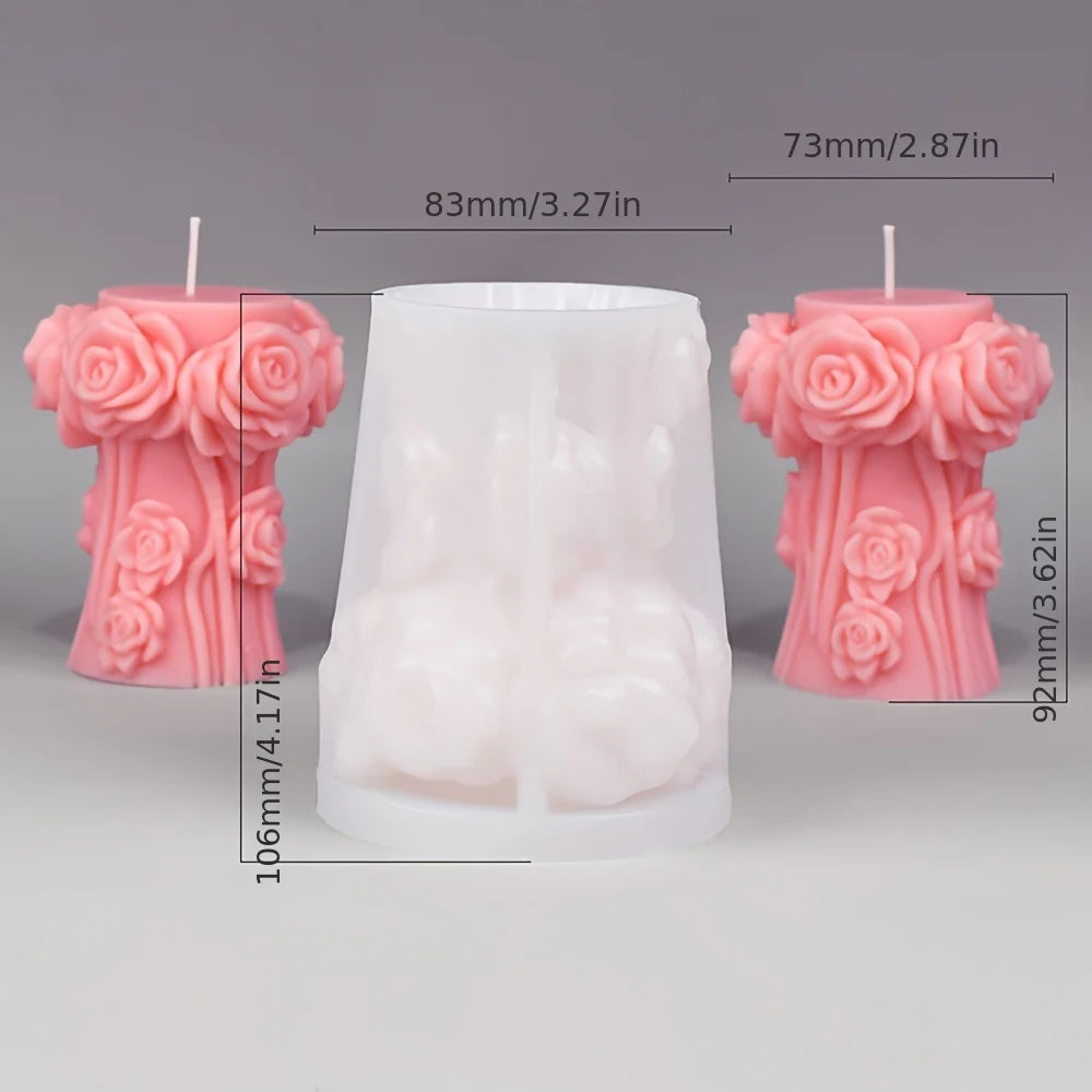 Romantic Rose Flower Column Wedding Candle Rattan Peony Soap Silicone Mould Valentine's Day Chocolate Candlelight Dinner Decor