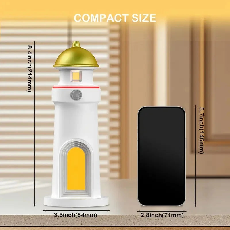 Romantic Moon Projection Motion Sensor Night Lights Lighthouse Ambient Lights Dimmable for Desktop Decor Light Christmas Gift