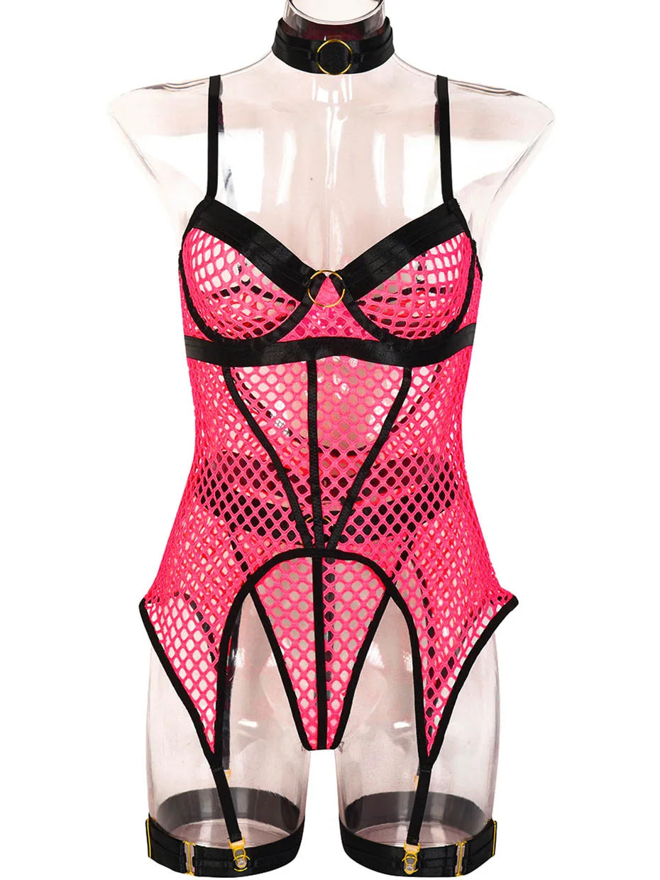 Conjunto de lencería sexy JSY para mujer, ropa interior corporal, camisón de malla transparente, ropa de dormir, lencería erótica, disfraces porno