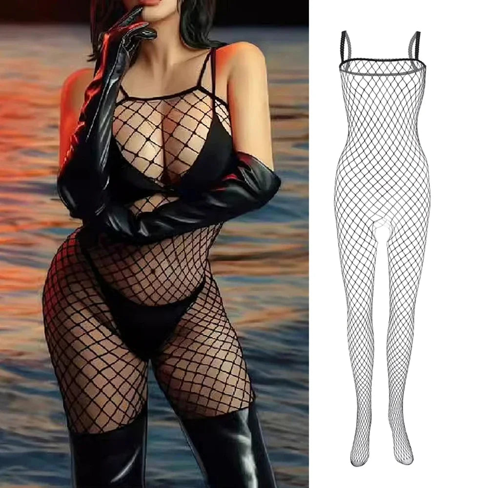 XXXL Einteiler Sexy Dessous Damen Erotische Nachtwäsche Offener Schritt Vollbodystocking Netzstrumpfhose Erotische Dessous Kleidung