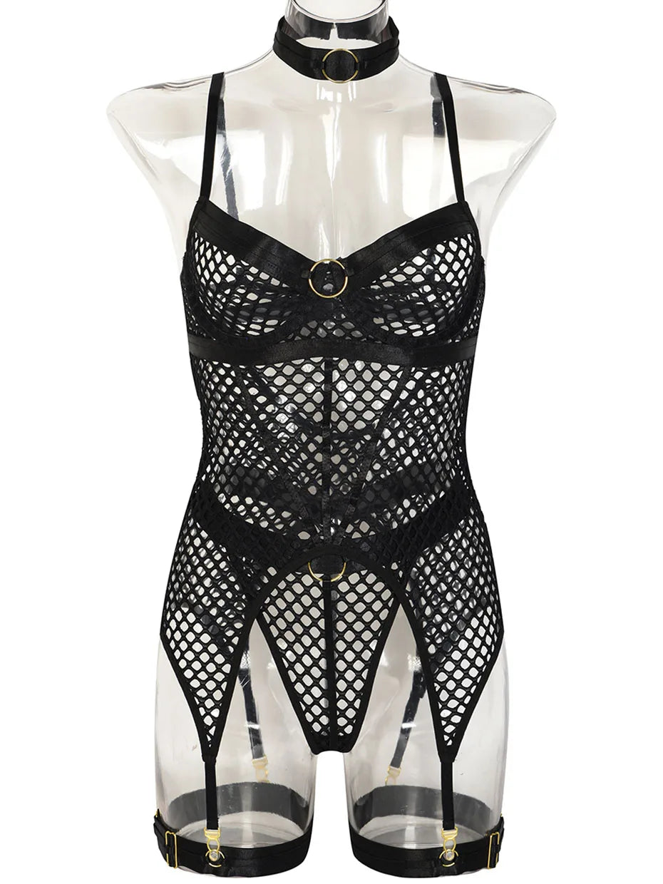 Conjunto de lencería sexy JSY para mujer, ropa interior corporal, camisón de malla transparente, ropa de dormir, lencería erótica, disfraces porno