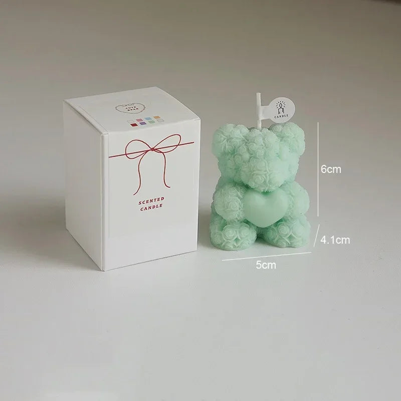 Cute Rose Bear Candle Romantic Cute Soy Wax Aromatherapy Small Scented Relaxing Birthday Wedding Party Gift Home Decor