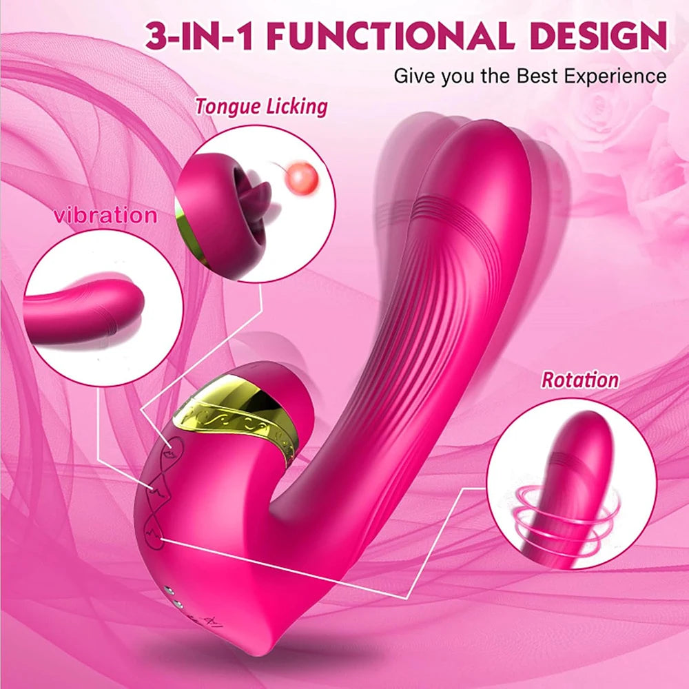 Vibrador para mujer, consolador con ventosa para clítoris y pezones, con rotación de 360°, succión oral, estimulador de clítoris, masaje, juguetes sexuales.