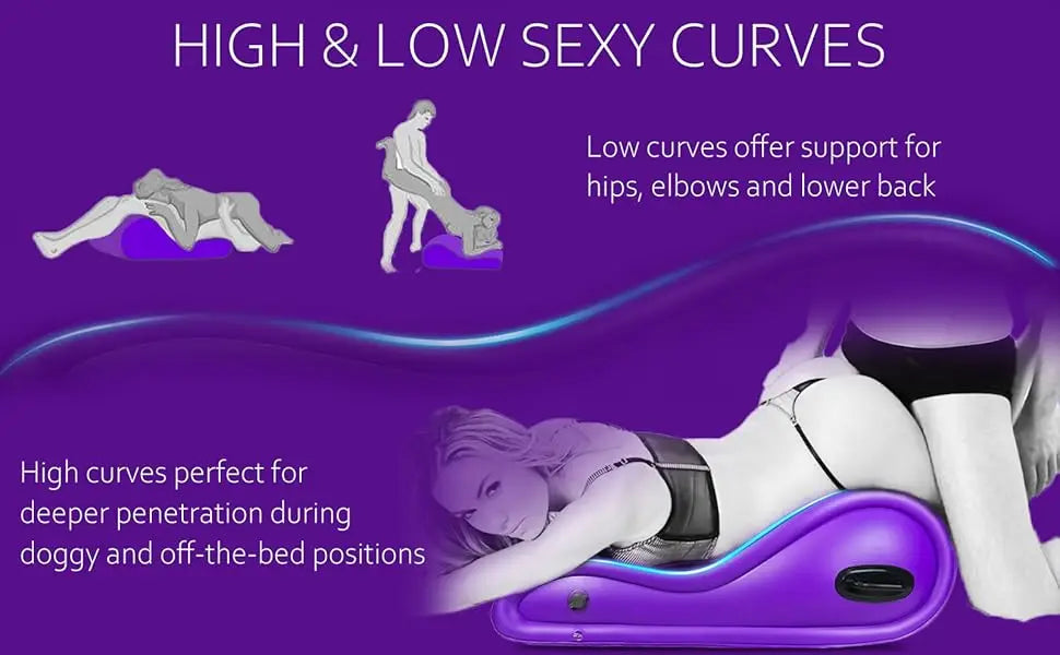 Sexy curvaceous sex pillows, sex toys, sex sofas are used for posture support. Couples' BDSM with handles bedroom sex furniture.