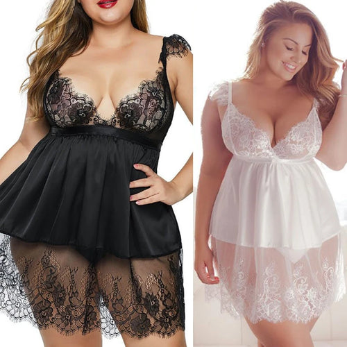 XL-6xl Plus Size Damen Sexy Dessous Spitzen-BH Tief ausgeschnittene verführerische Unterwäsche Offener Schritt Nachthemd Erotische Badydolls Kostüme