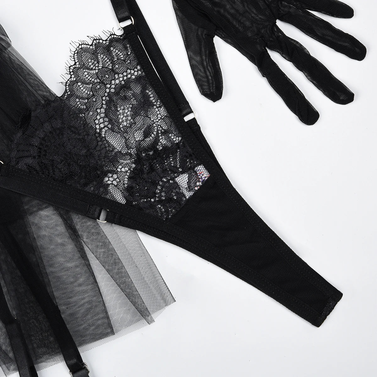 MUZISKAT 2024 Neue bequeme durchsichtige Mesh-Hohlspitze Stickerei Spleißen Design Erotische Dessous Onlyfans