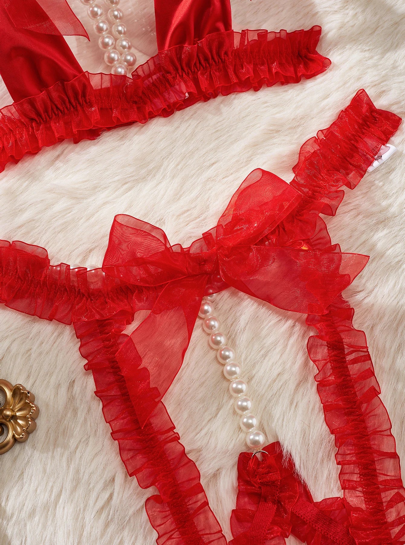 MUZISKAT Haute Sense 2024 Conjunto de lencería erótica con cadena de perlas y encaje de malla para mujer Onlyfans