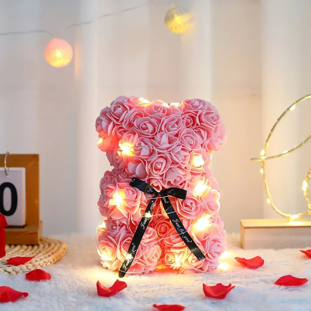 Eternal Flower 25cm Artificial Teddy Rose Flower Bear with Box Romantic Gift Girlfriend Women Mother Birthday Wedding Party Deco
