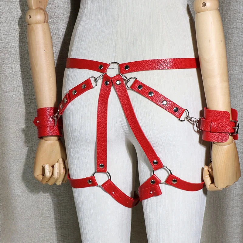 Kits de bondage BDSM, correas de sujeción con esposas en el trasero, esposas traseras para mujeres, juegos sexys para parejas, juguetes sexuales ajustables