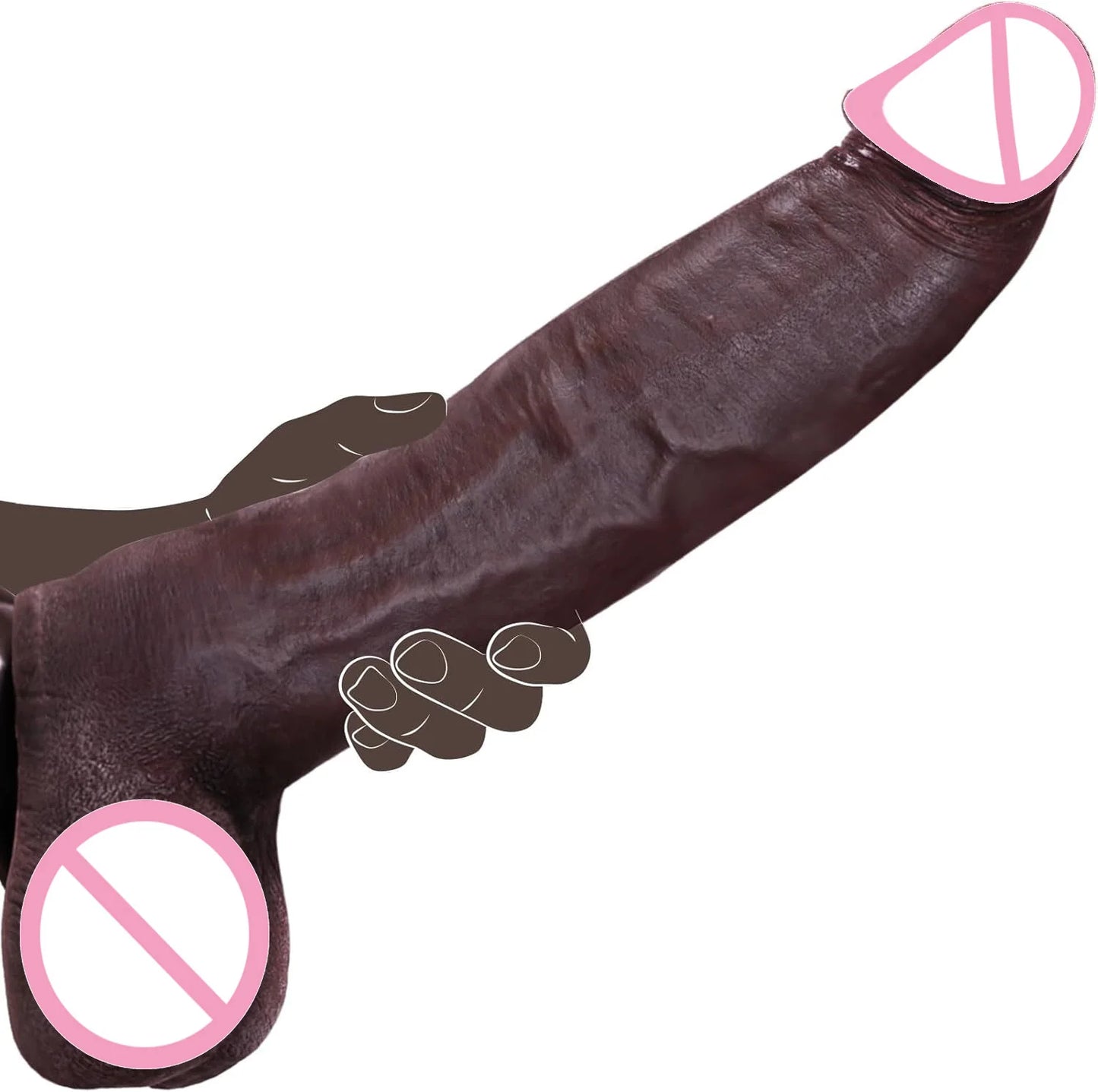 Juguete sexual de consolador negro grande simulado, consolador enorme y grueso con apariencia de piel, con consolador de silicona realista con ventosas