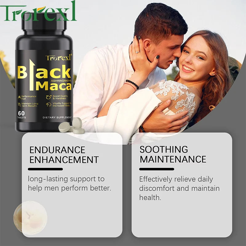 Maca negra natural para potenciar la erección, suplementos para aumentar el volumen y la fuerza masculina, cápsula de máxima resistencia para hombres.