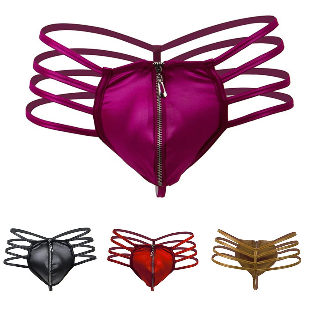 Männer Sexy Plus Size Hollow Durchsichtige Dessous Jockstrap Kunstleder Tanga Unterwäsche Clubwear Japanische Erotik Männlicher T-Rücken