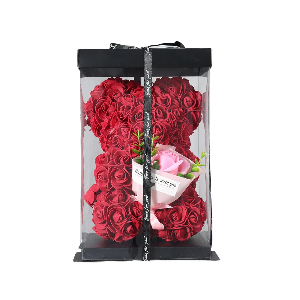 Artificial Flower 25cm Teddy Rose Bear With Box Light Valentine's Day Gift Mom Girlfriend Anniversary Wedding Birthday Decoratio