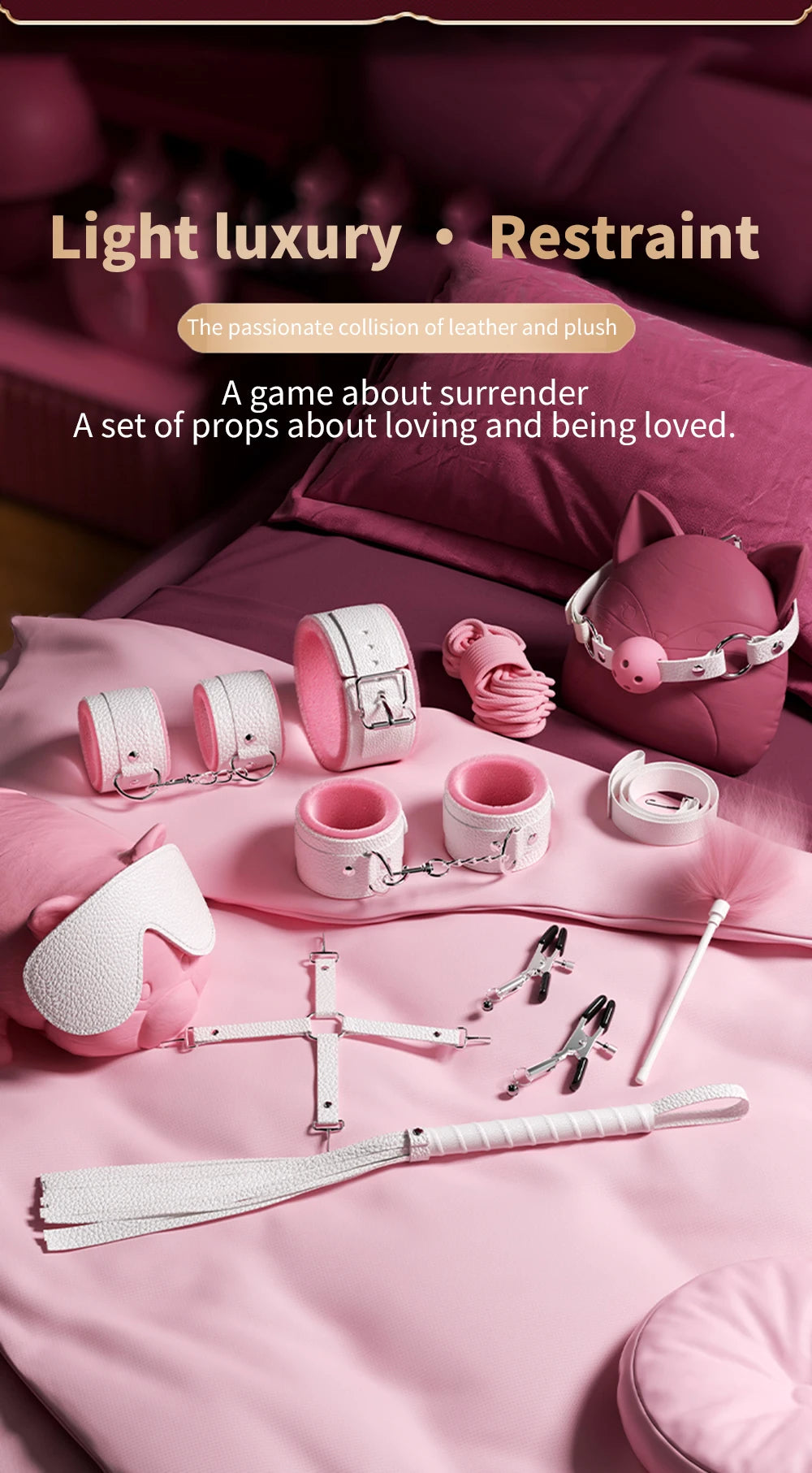 BDSM Bondage Set Restraint Erwachsene Spiel Handschellen Halsband Handgelenk Mundknebel Strap Fetisch SM Sexspielzeug für Frauen Paare Produkt