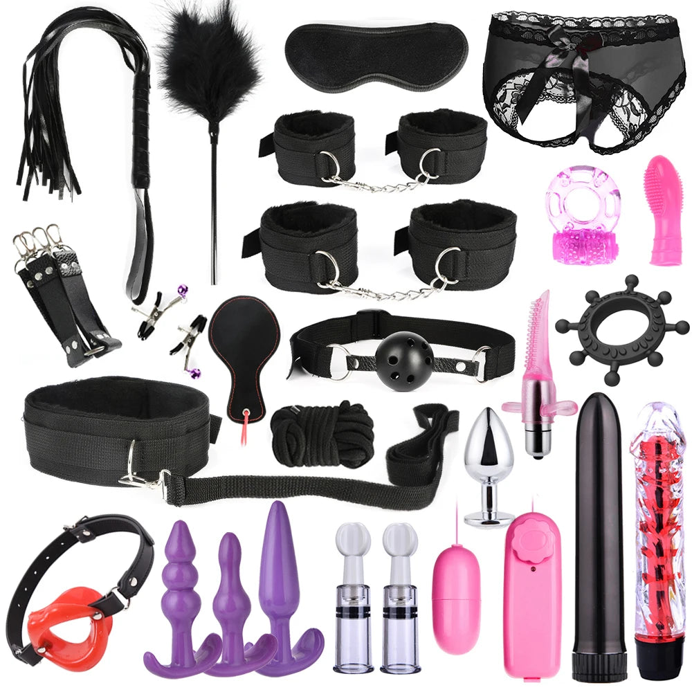 Kits de juguetes sexuales BDSM para adultos, juegos eróticos, máscara de bondage, esposas de plumas, esposas de tobillo y ataduras para parejas, accesorios sexuales para mayores de 18 años.
