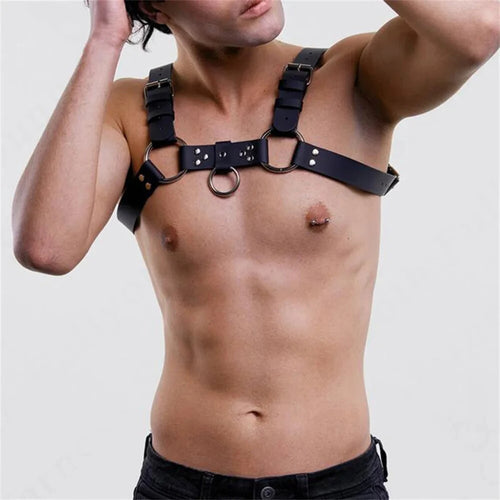 Arnés para hombres gay BDSM de cuero sintético ajustable con tachuelas decorativas, ropa BDSM, ropa fetiche, disfraz erótico, lencería bondage.