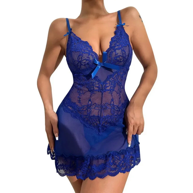 Lencería sexy para mujer, vestido transparente, vestido sin entrepierna, disfraz erótico femenino, conjunto de ropa interior sexy con escote en V profundo, camisón