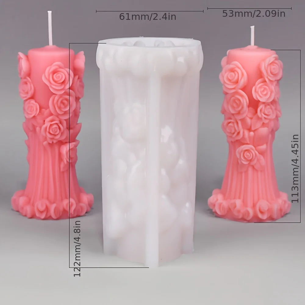 Romantic Rose Flower Column Wedding Candle Rattan Peony Soap Silicone Mould Valentine's Day Chocolate Candlelight Dinner Decor