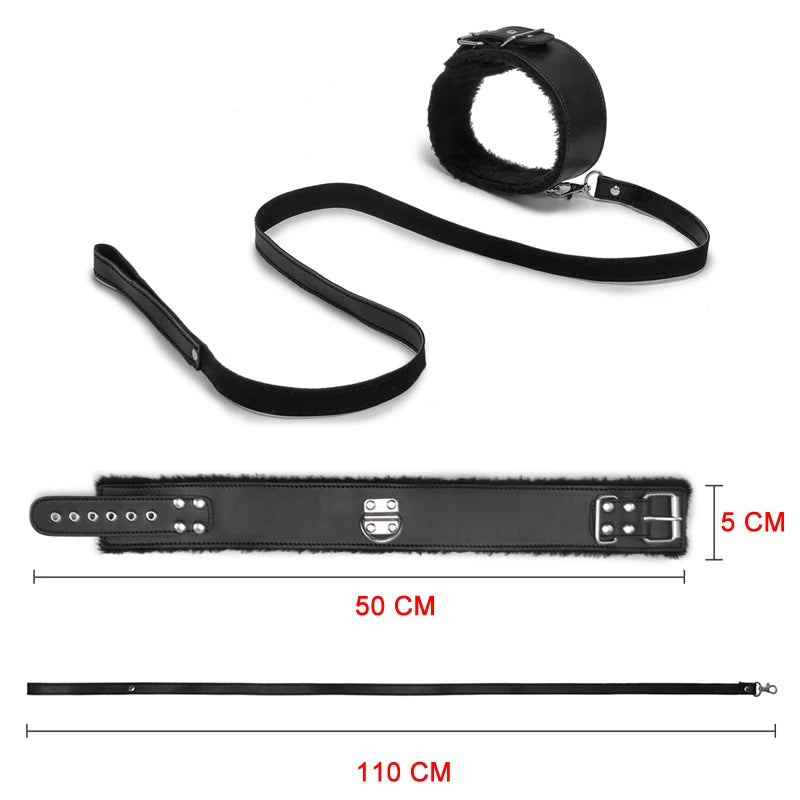 BDSM Halsband Leder und Leine Plüsch Fetisch Bondage Sex Halskette SM Spielzeug Fesseln Sexspielzeug für Erwachsene Paare Spiele