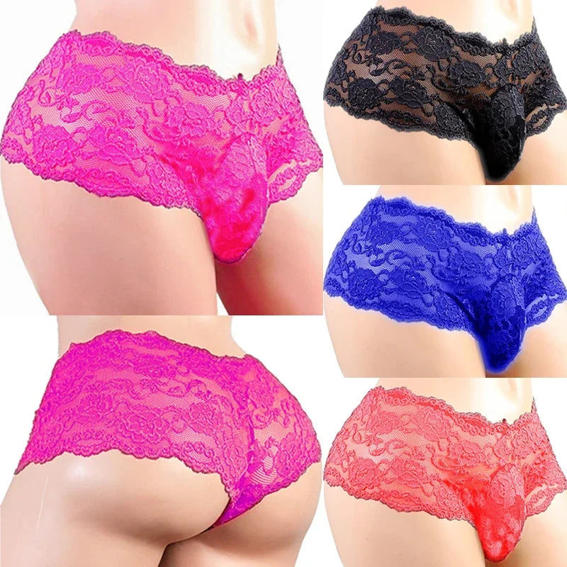 Sexy Dessous Sexy Höschen Herrenunterwäsche Plus Siz Spitze Sissy Männlich Atmungsaktiv Suspensorium Slips G-String Tangas Porno Unterhose