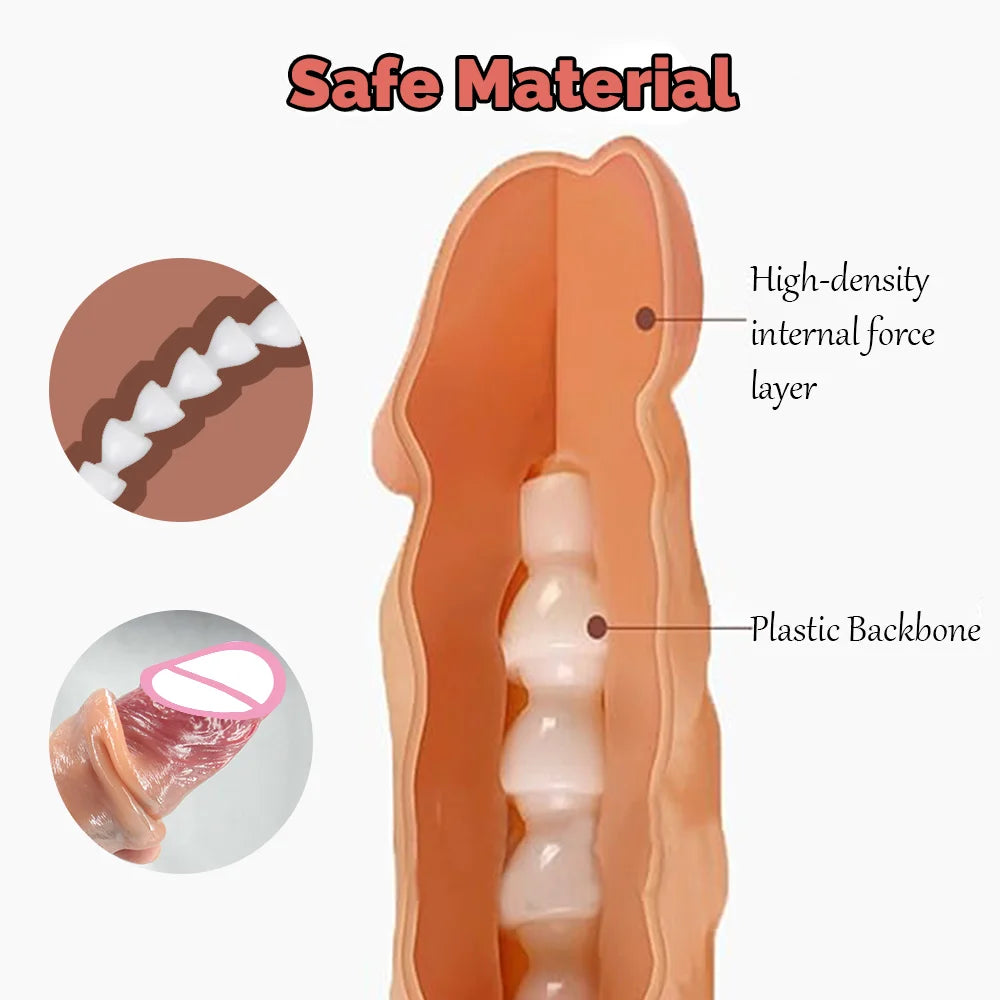 Consolador realista suave para hombres, con prepucio deslizante, masturbador anal y vaginal para mujeres, juguetes sexuales para estimular el orgasmo.