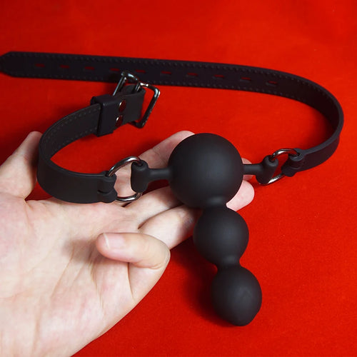 BDSM Dreifach-Ball-Mundknebel, Medizinischer Silikon-Sklavenknebel, Deepthroat-Bondage-Fesseln, Sexspielzeug für Paare, Spiele für Erwachsene