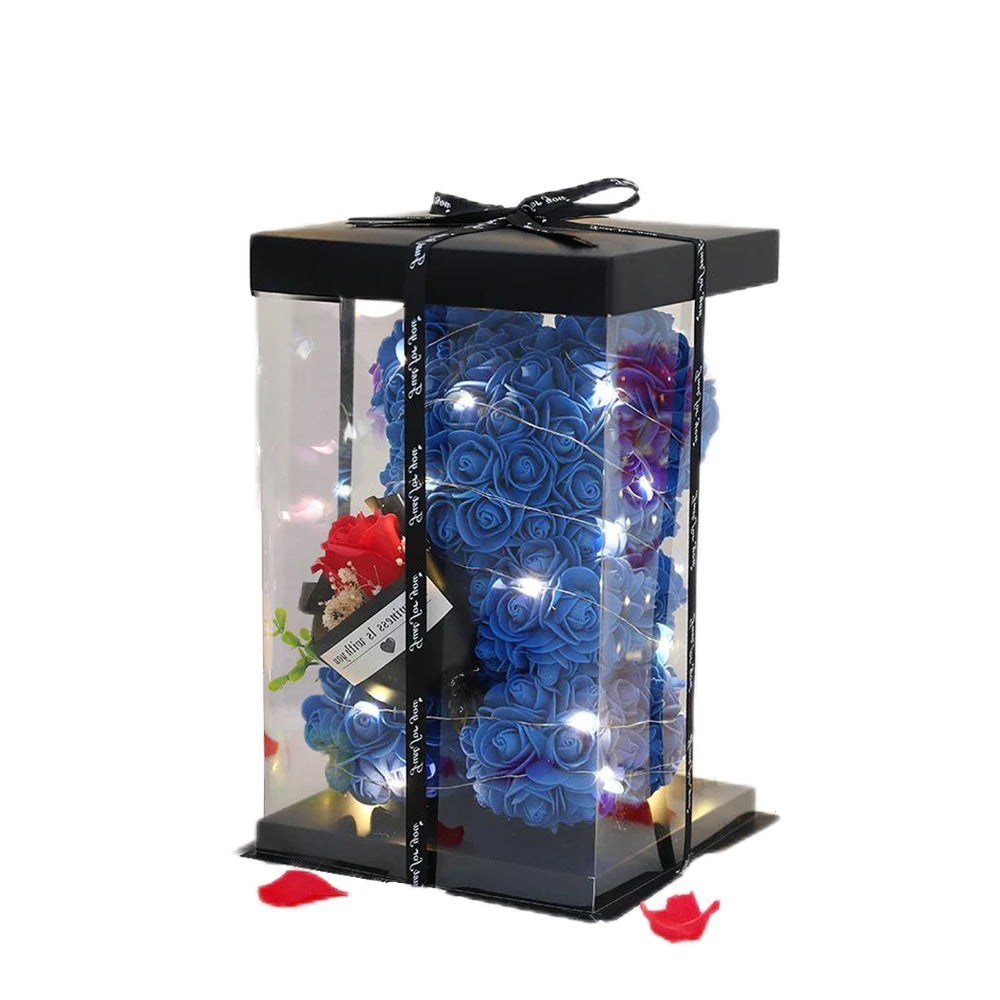 Artificial Flower 25cm Teddy Rose Bear With Box Light Valentine's Day Gift Mom Girlfriend Anniversary Wedding Birthday Decoratio