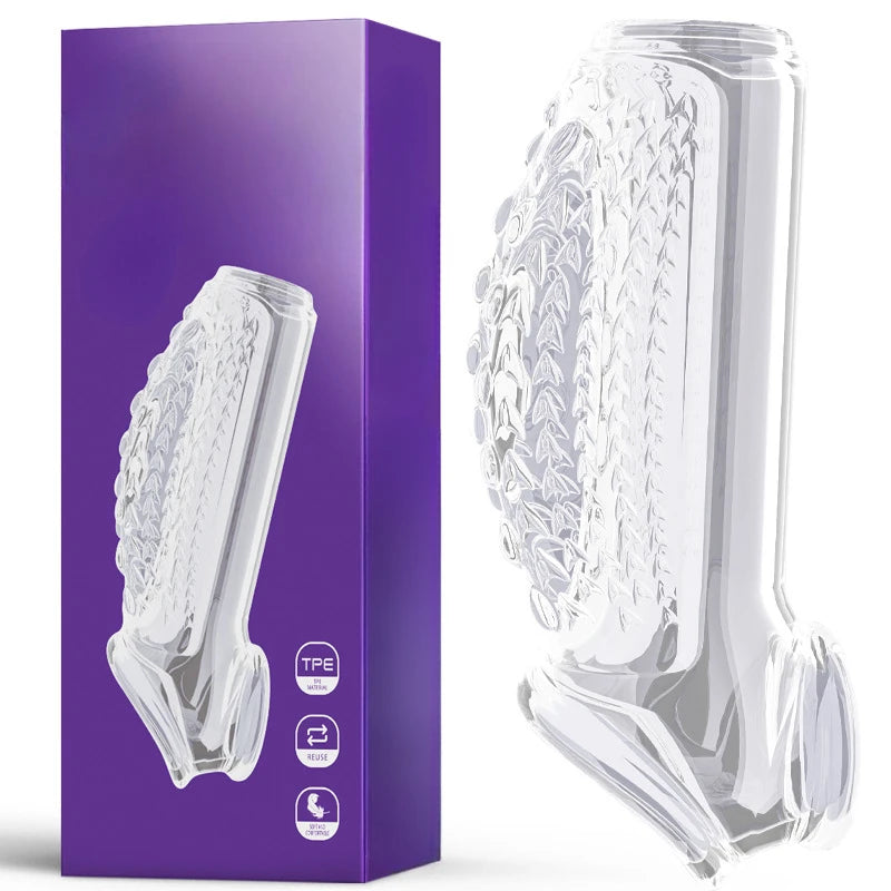 Juguetes sexuales para alargar el pene, extensor de anillo para pene, funda reutilizable, preservativos, productos para adultos, herramienta erótica para parejas.