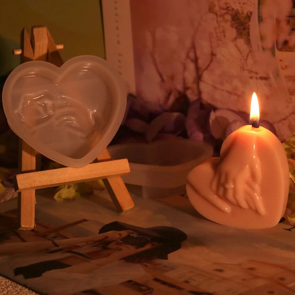 Romantic Couple Hand-in-Heart Silicone Candle Mold DIY Valentine's Day Scented Wax & Soap DIY Love-Themed Craft Molds