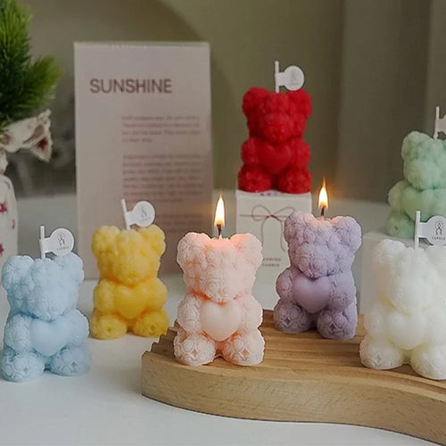 Cute Rose Bear Candle Romantic Cute Soy Wax Aromatherapy Small Scented Relaxing Birthday Wedding Party Gift Home Decor