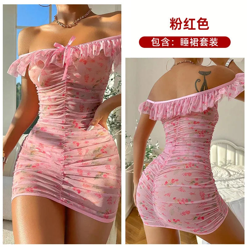 Lencería sexy para mujer, camisón con volantes, camisón cruzado en la cadera, lencería sexy para mujer, lencería sexy para mujer, push up.