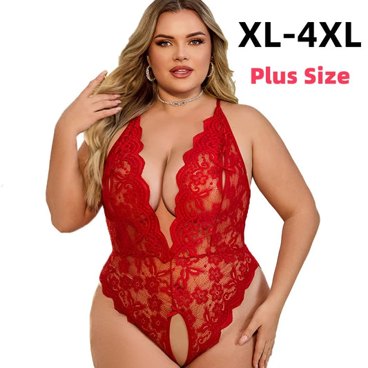 XL-4XL Sexy Frauen Große Größe Sommer Kleidung Porno Ouvert Spitze Bodysuit Appeal Dessous Erotik Fetisch Nacht Durchsichtiges Kleid