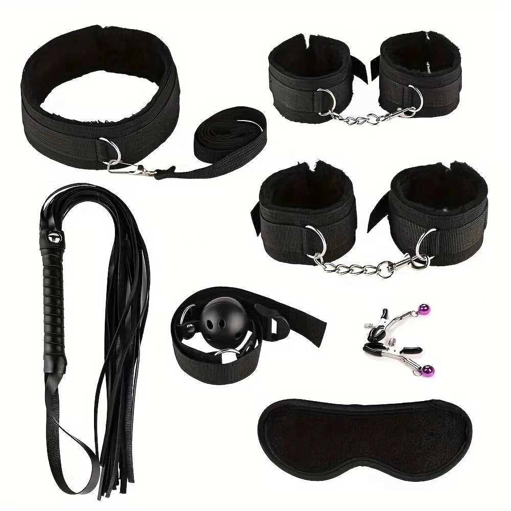 Sex Toy BDSM Kits Plush Bondage Set Handcuffs Sex Games Whip Gag Nipple Clamps Toys For Couples Exotic Accessories No Vibrator