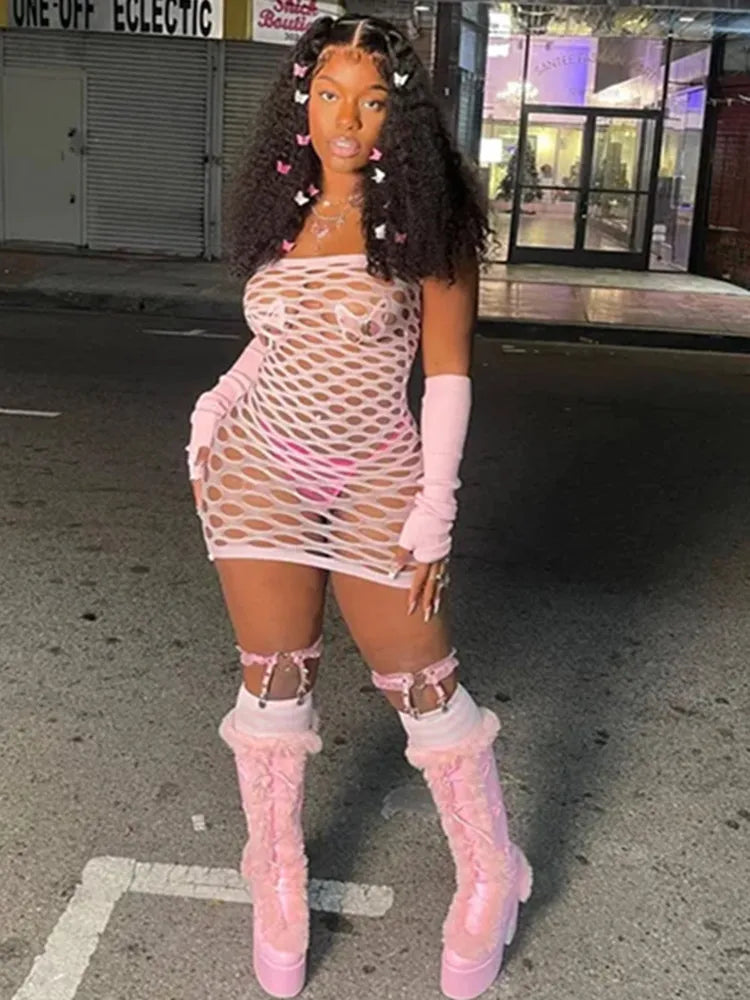 Disfraces eróticos para discotecas, nueva moda, minivestido ajustado para mujer, perspectiva erótica, red de pesca, lencería ajustada, ropa de dormir.