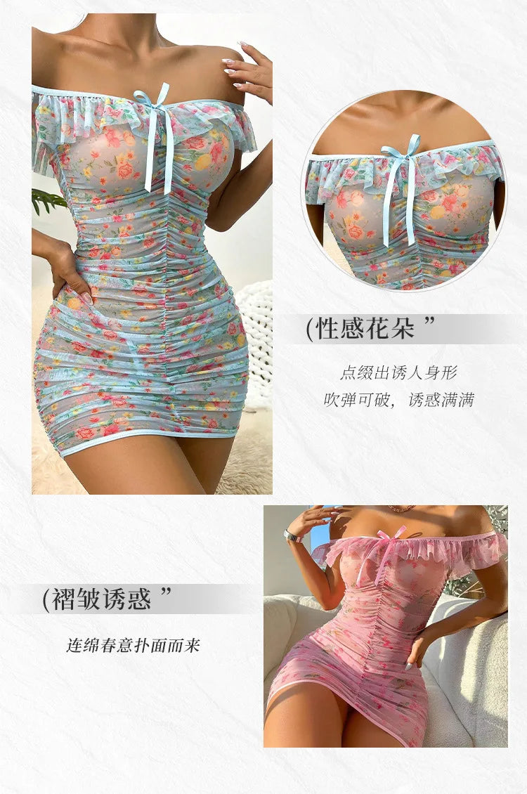 Lencería sexy para mujer, camisón con volantes, camisón cruzado en la cadera, lencería sexy para mujer, lencería sexy para mujer, push up.