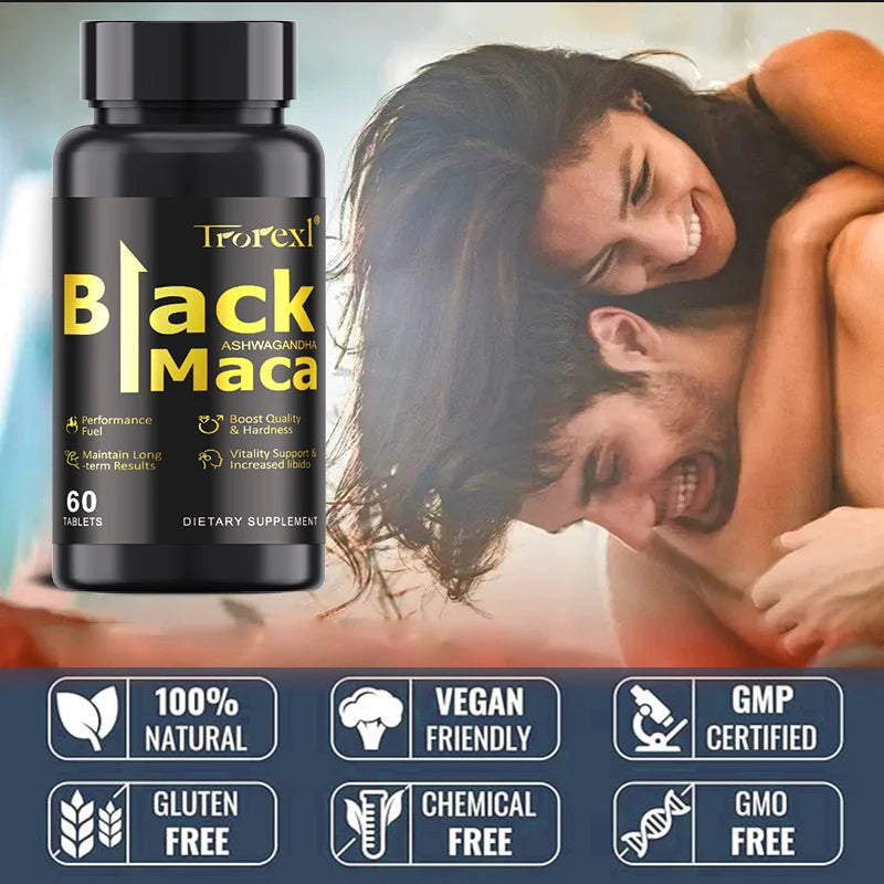 Maca negra natural para potenciar la erección, suplementos para aumentar el volumen y la fuerza masculina, cápsula de máxima resistencia para hombres.