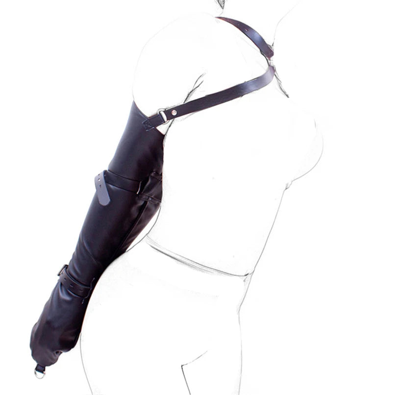 BDSM Sex Bondage Arm Binder, Detrás de la espalda, Camisa de fuerza, SM Leather Arm Binder Restraint, Guante de esclavo con cerradura y correa de hombro