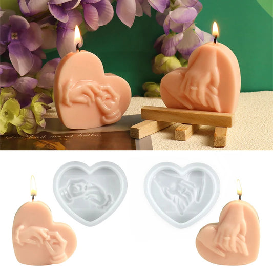 Romantic Couple Hand-in-Heart Silicone Candle Mold DIY Valentine's Day Scented Wax & Soap DIY Love-Themed Craft Molds