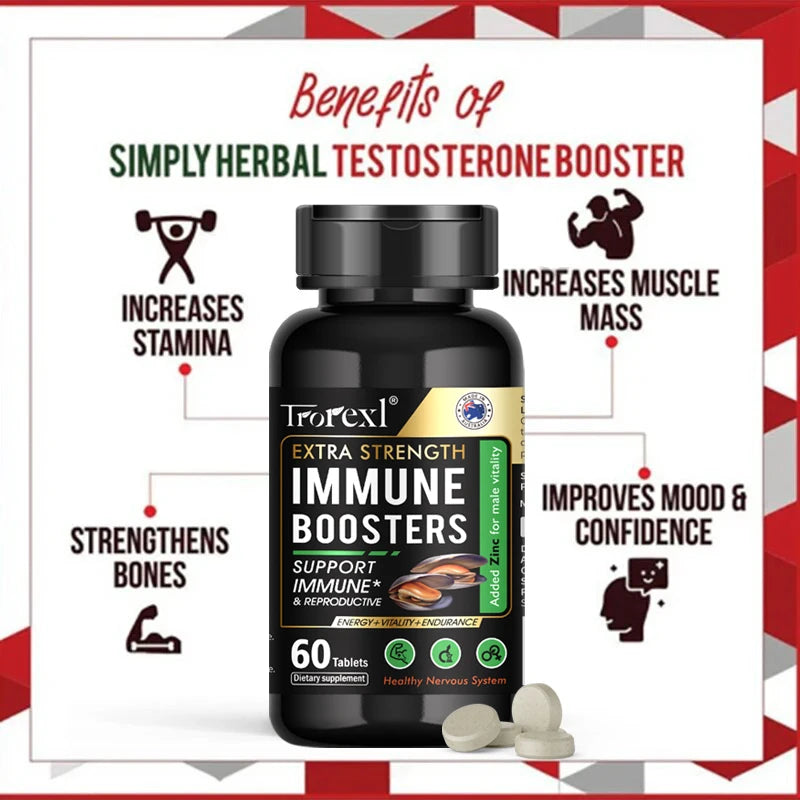 Testosteron-Booster für Männer, Potenzmittel, Steigerung von Energie und Ausdauer, Nahrungsergänzungsmittel für Muskelwachstum, Austern-Maca-Ginseng