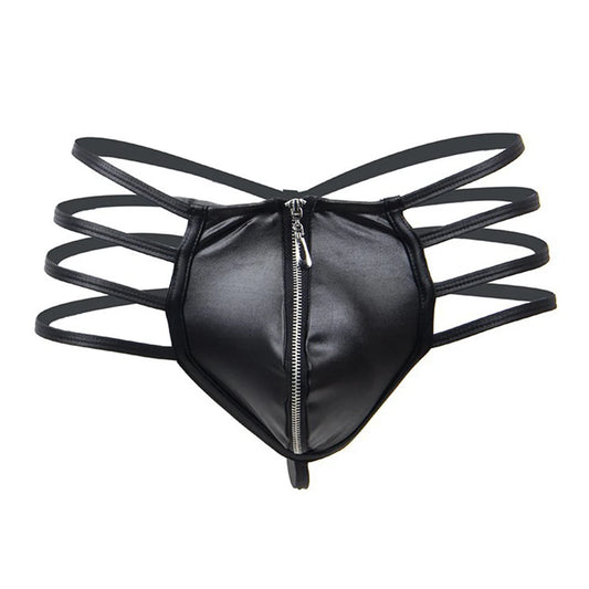 Männer Sexy Plus Size Hollow Durchsichtige Dessous Jockstrap Kunstleder Tanga Unterwäsche Clubwear Japanische Erotik Männlicher T-Rücken