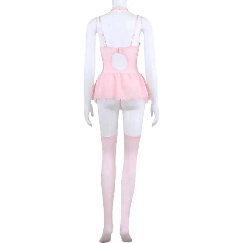 Sexy Dessous Damen Korsett Spitzenbody 5-teiliges Set mit Strümpfen & Strumpfgürtel OnlyFans Tightening Fantasy Unterwäsche