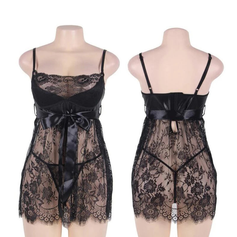 3XL ~ 5XL Damen Sexy Dessous Hot Sexy Kleidung Erotische Spitze Blume Pyjamas Unterwäsche Pyjamas Nachthemd Sex Kleidung