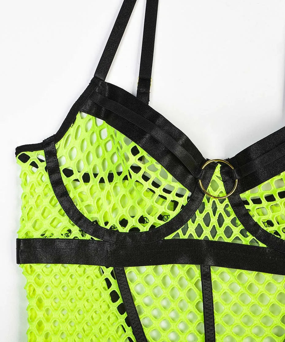 Conjunto de lencería sexy JSY para mujer, ropa interior corporal, camisón de malla transparente, ropa de dormir, lencería erótica, disfraces porno