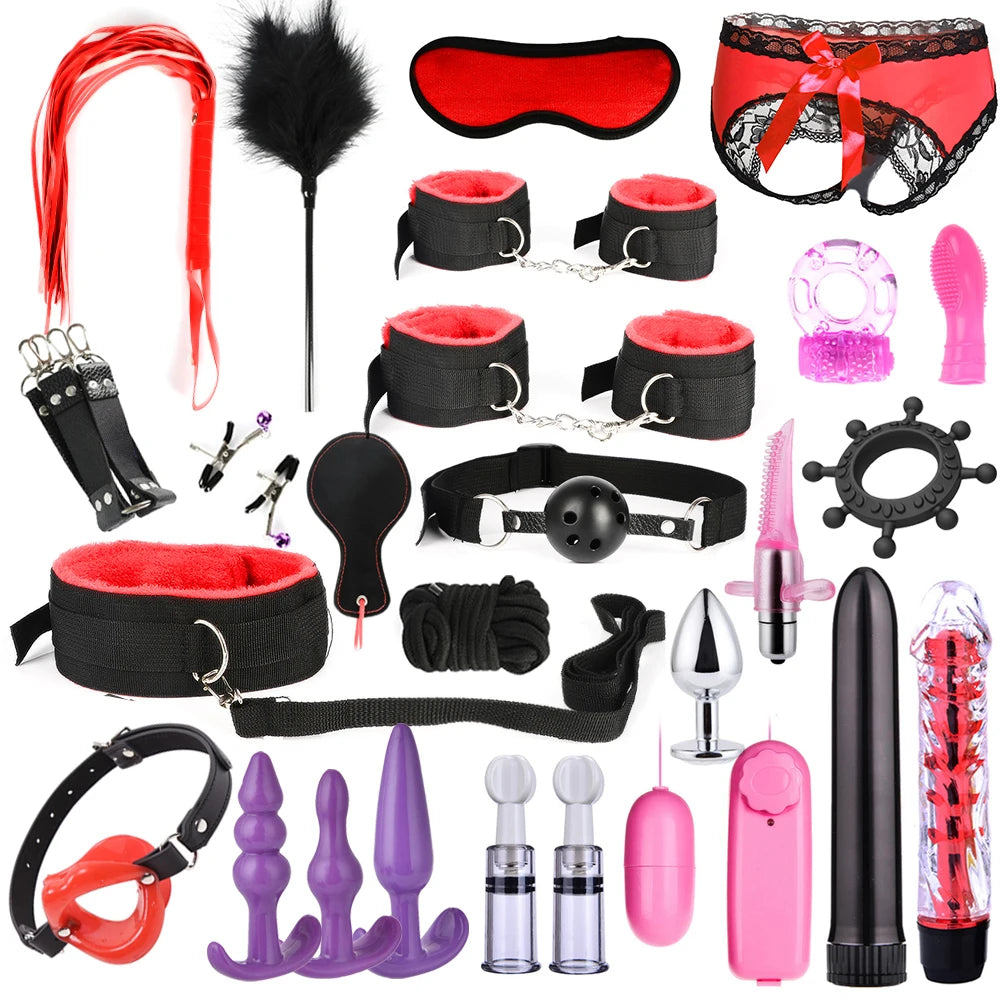 Kits de juguetes sexuales BDSM para adultos, juegos eróticos, máscara de bondage, esposas de plumas, esposas de tobillo y ataduras para parejas, accesorios sexuales para mayores de 18 años.